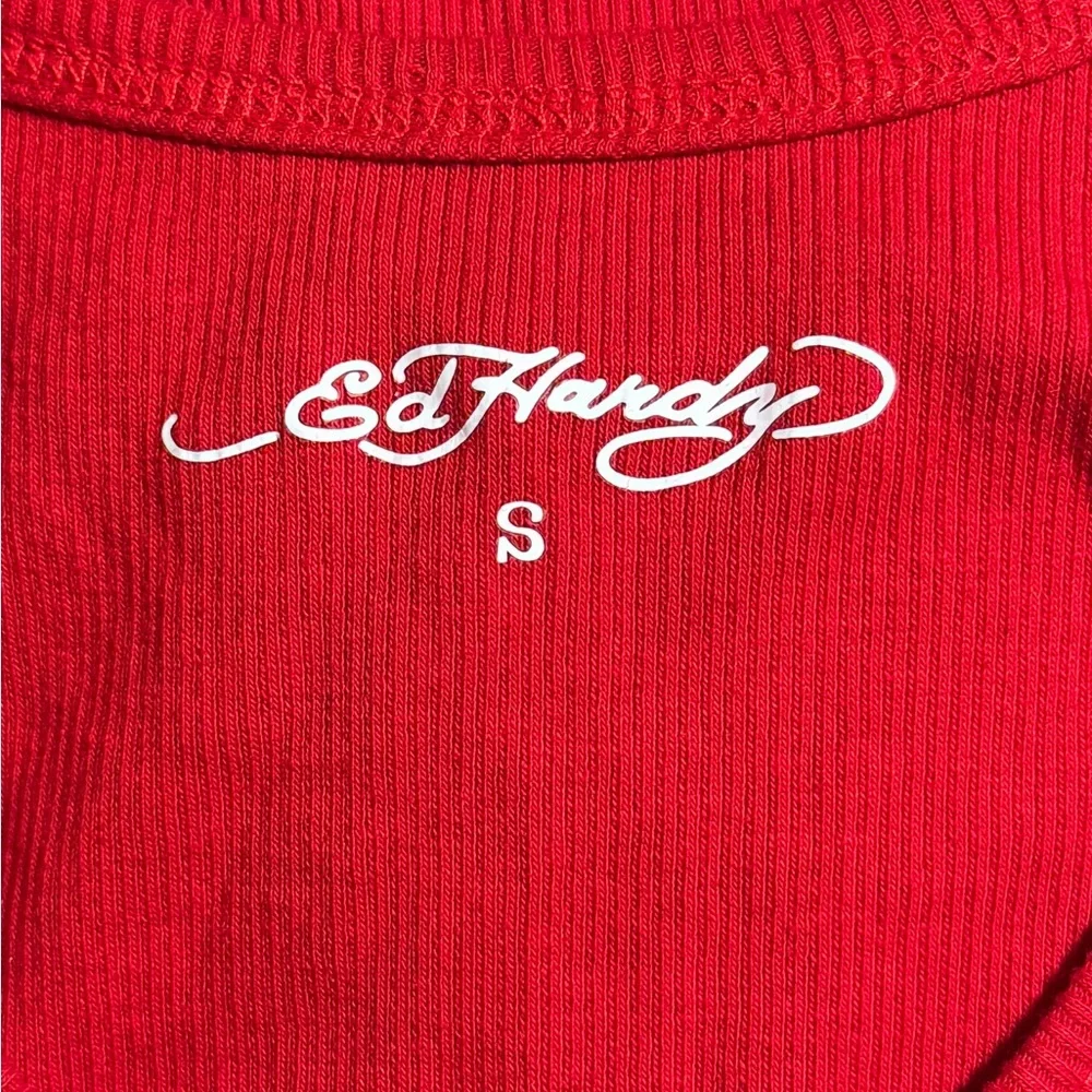 Ed Hardy Red Ribbed Bodycon Dress Size Small Americana Indie Sleaze - Picture 7 of 10